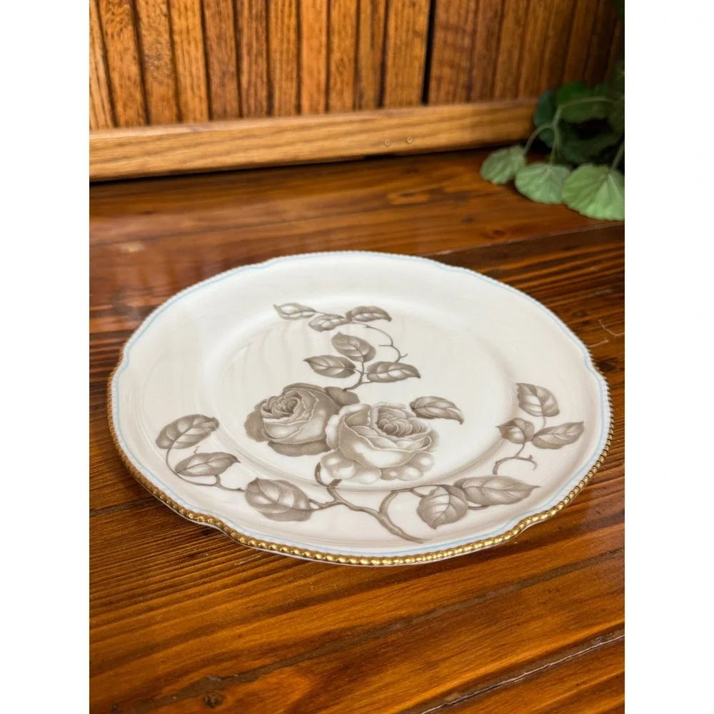 Castleton China Gloria Salad Plate Set of 4 Cream Rose Gold Rim Vintage